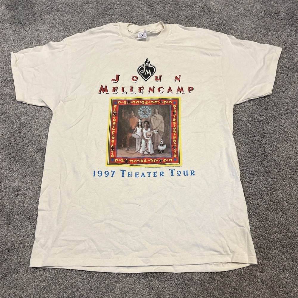 Vintage 1997 John Cougar Mellencamp T-Shirt Theater Tour Happy Go Lucky CREW XL